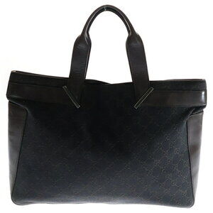 Gucci Hand Bag Tote Leather Logo Brown Canvas Plate GG
